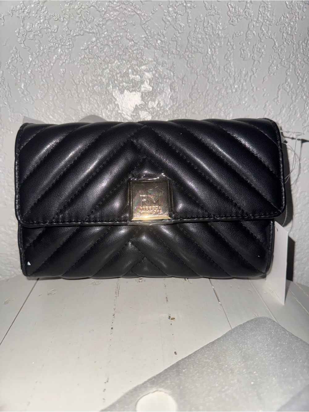 Rebecca Minkoff Black Quilted Leather Crossbody Bag with Gold Hardware